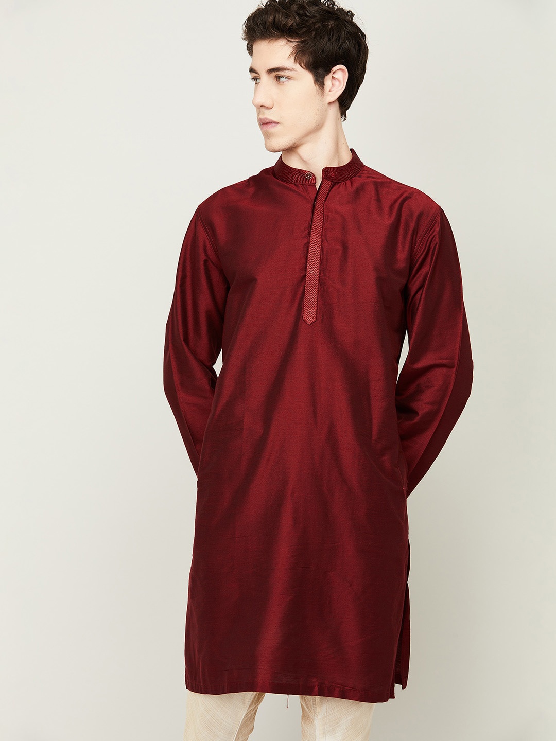 

Melange by Lifestyle Men Red Flared Sleeves Thread Work Kurta