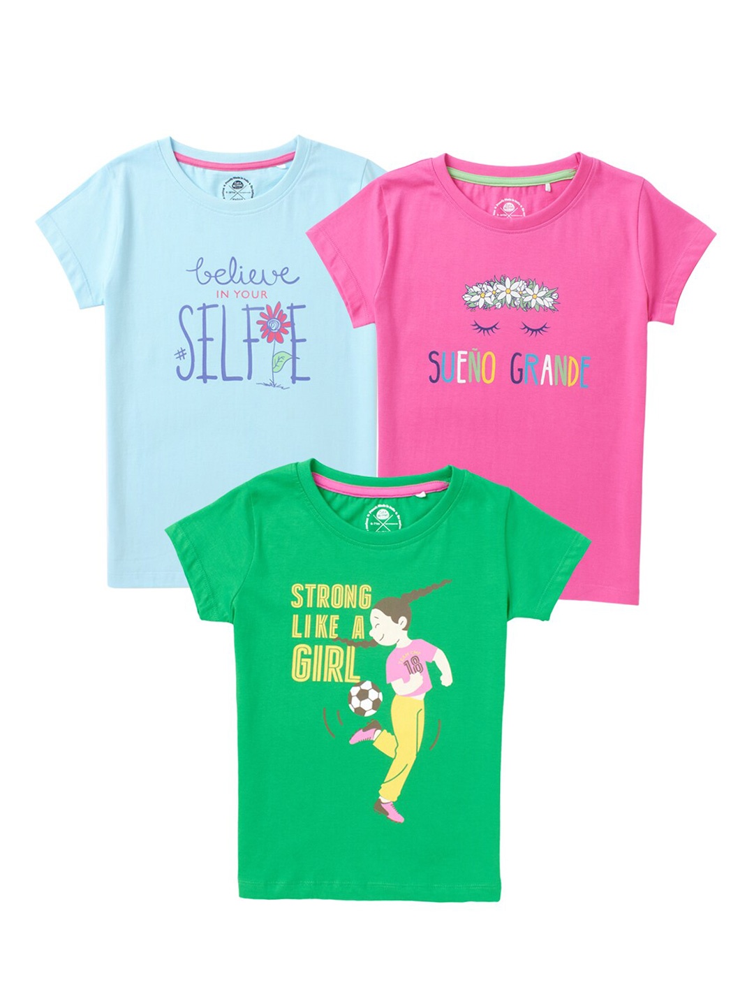 

Cub McPaws Girls Pack Of 3 Printed T-shirts, Green