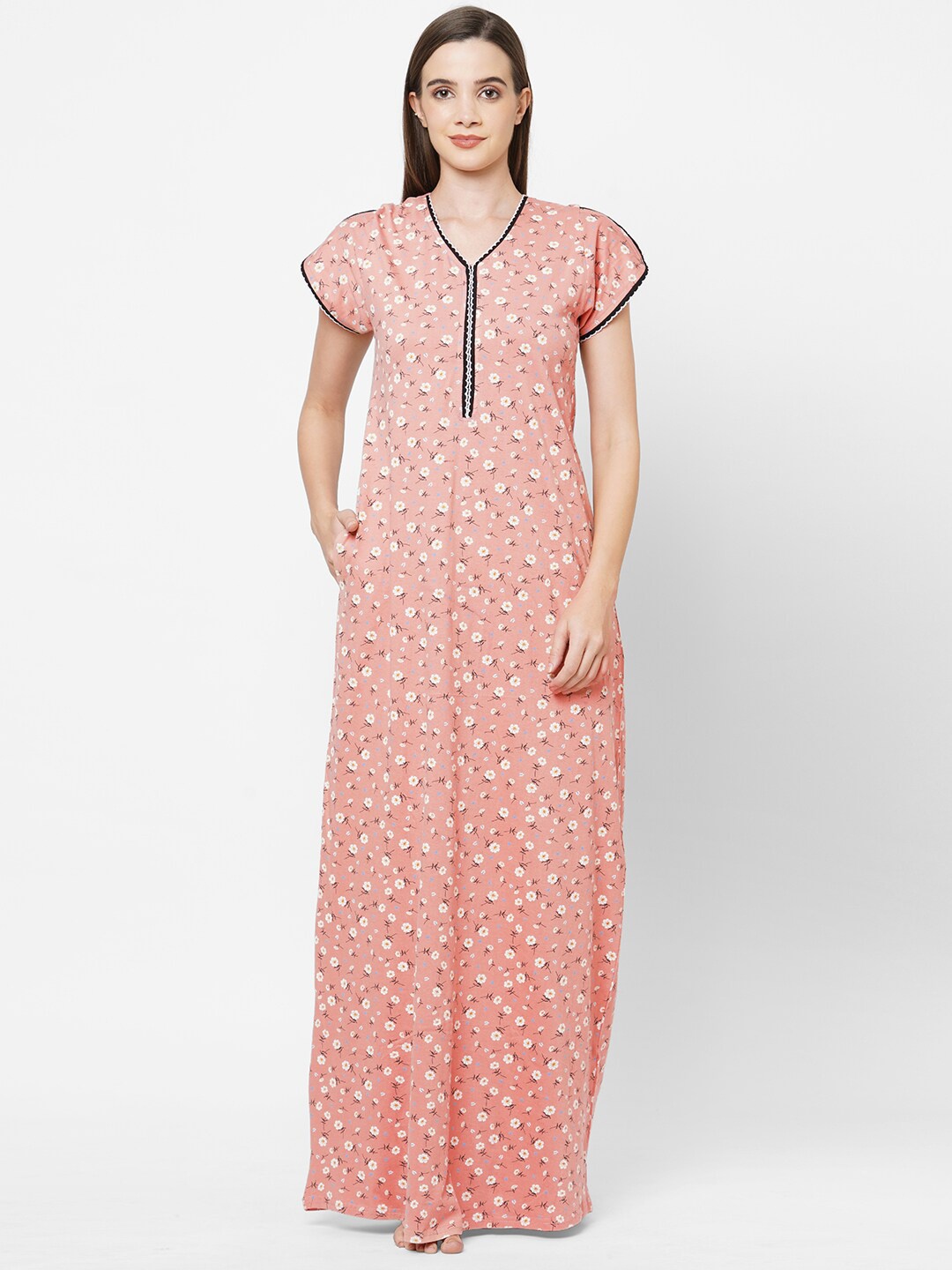 

Sweet Dreams Peach-Coloured Printed Maxi Nightdress