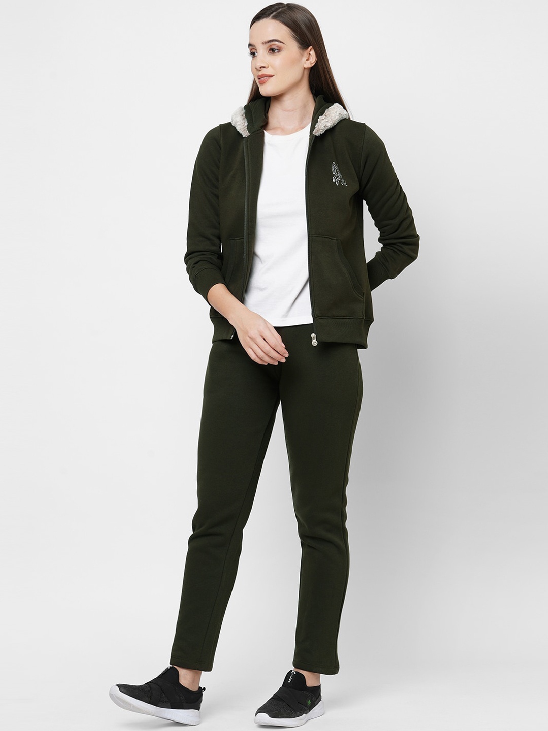 

Sweet Dreams Women Olive-Green Solid Tracksuit