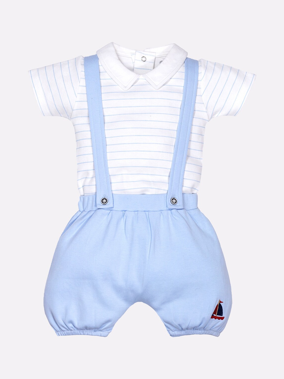 

BABY GO Infant Boys Blue & White Pure Cotton Dungarees With T-Shirt
