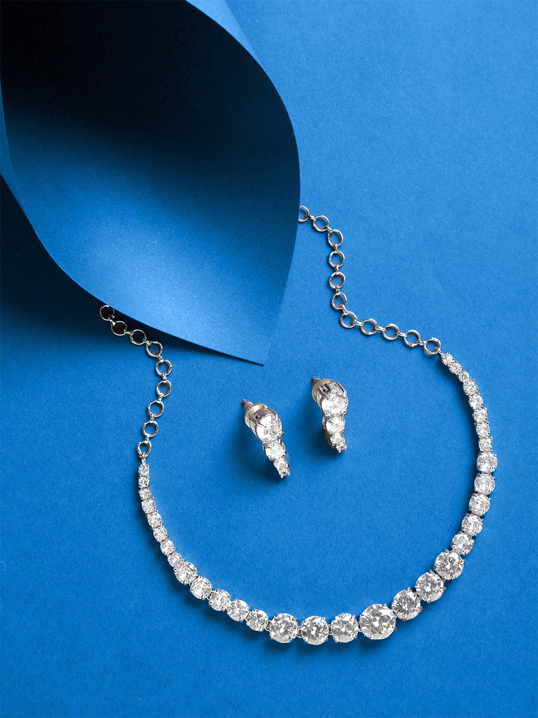 Yellow Chimes Rhodium Plated American Diamond Studded Jewellery Set
