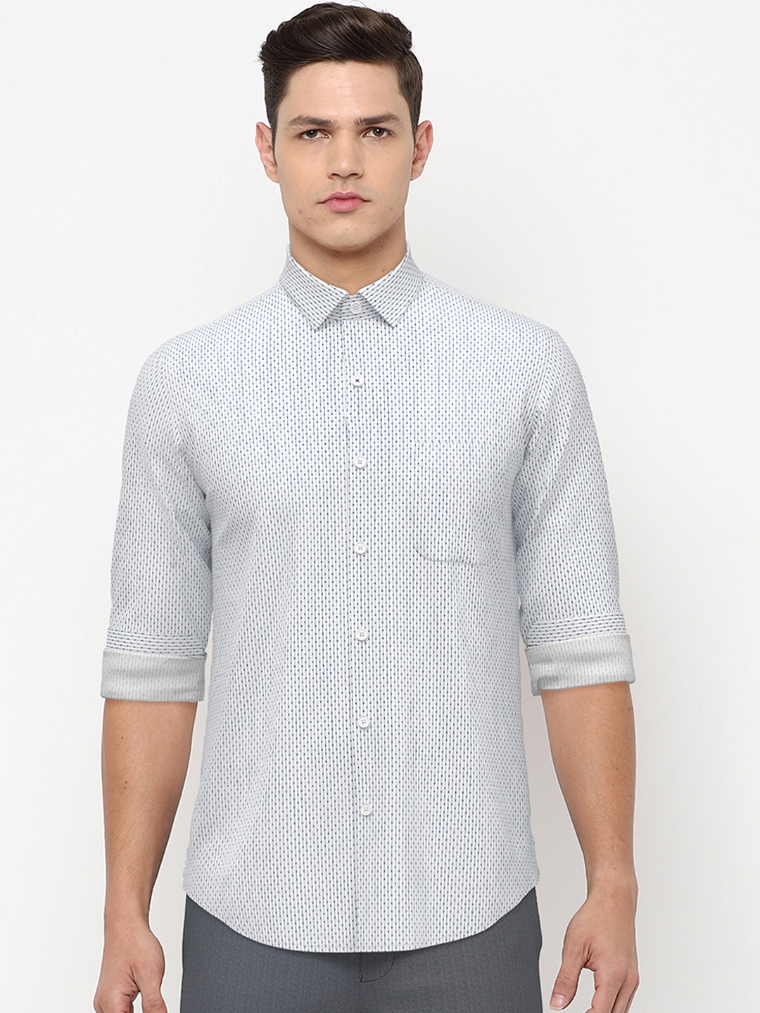 

Peter England Men White Slim Fit Printed Pure Cotton Formal Shirt