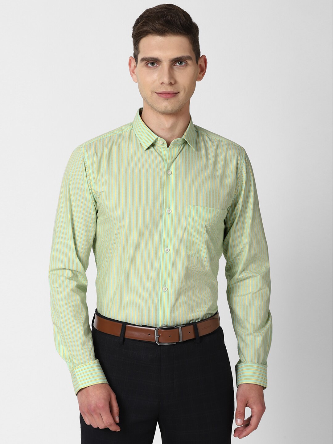 

Peter England Men Green Slim Fit Striped Formal Shirt