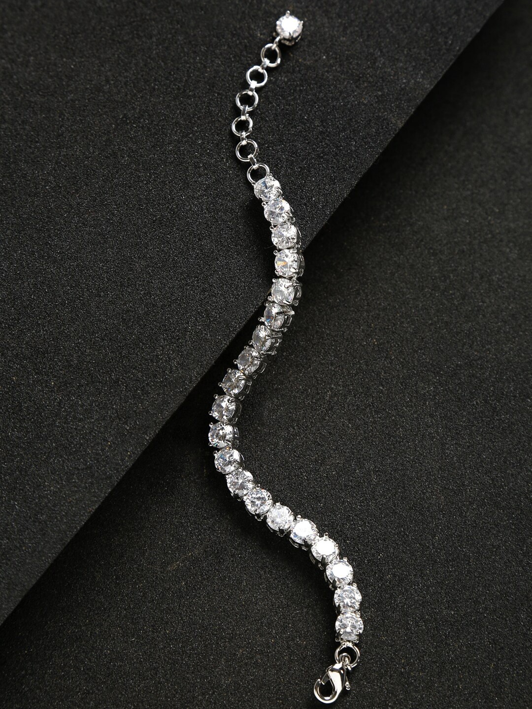 

Yellow Chimes Women Silver-Toned & White Brass American Diamond Wraparound Bracelet