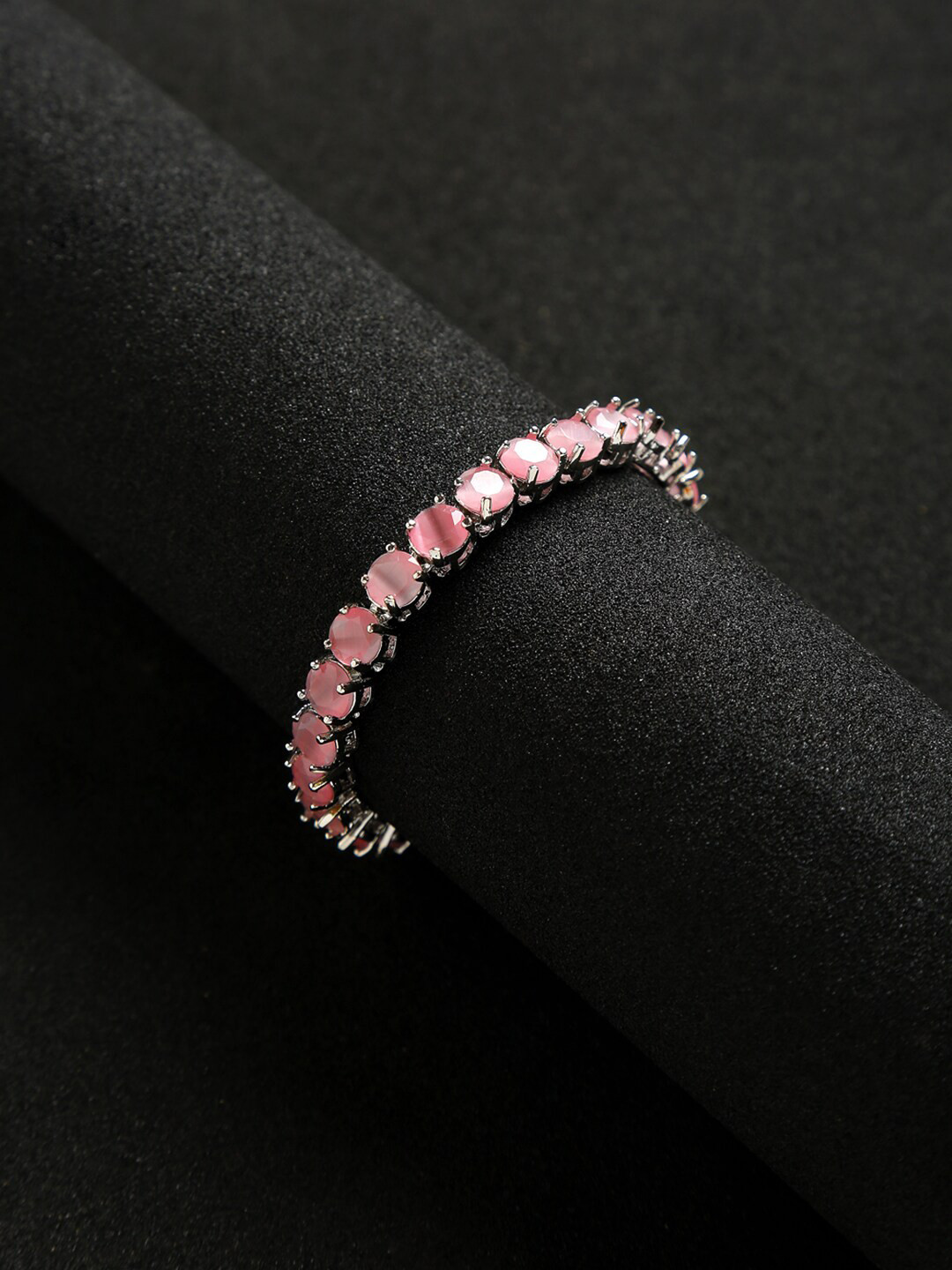 

Yellow Chimes Women Silver-Toned & Pink Brass American Diamond Rhodium-Plated Charm Bracelet