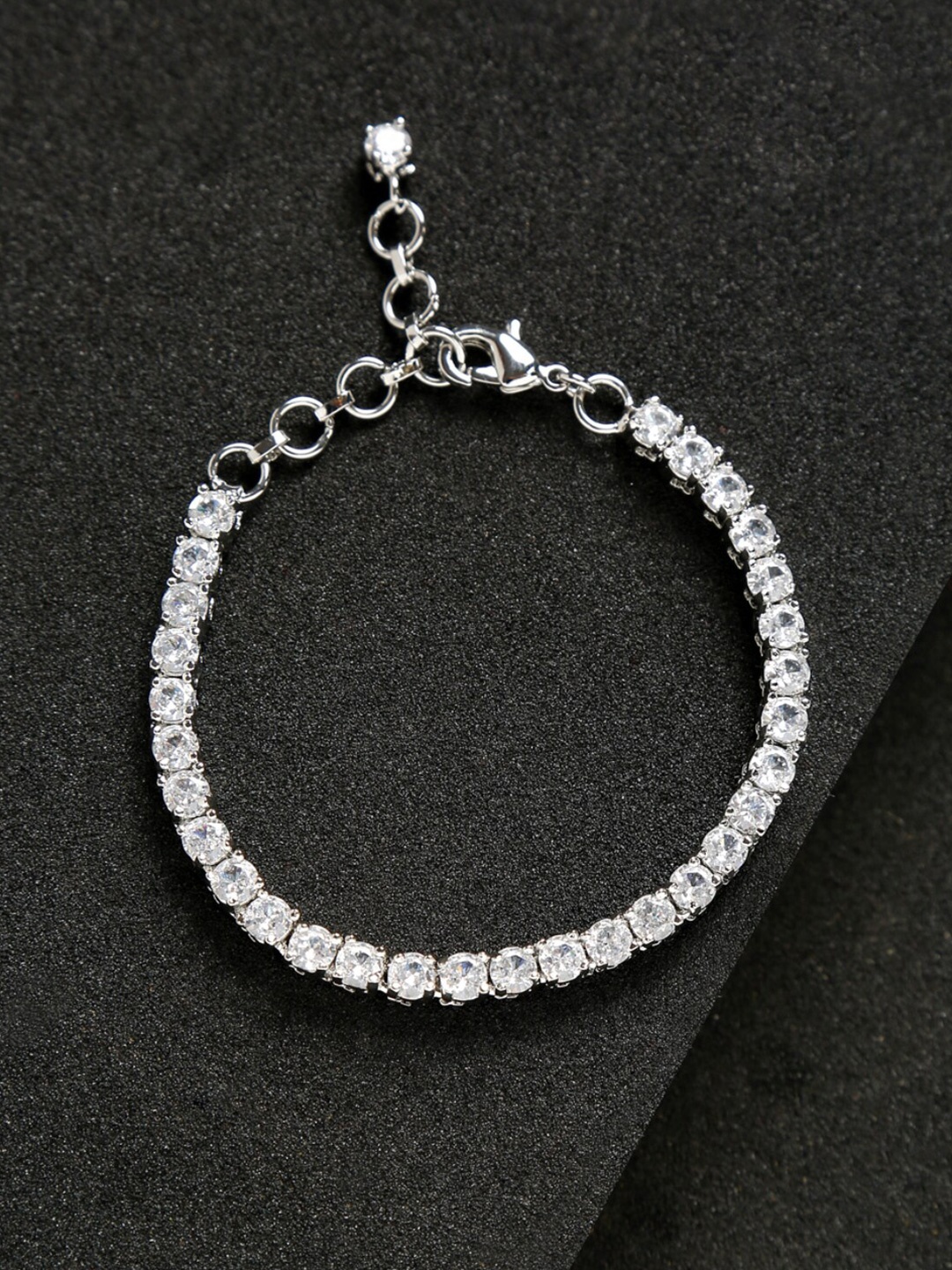

Yellow Chimes Women Silver-Toned & White AD Handcrafted Rhodium-Plated Wraparound Bracelet