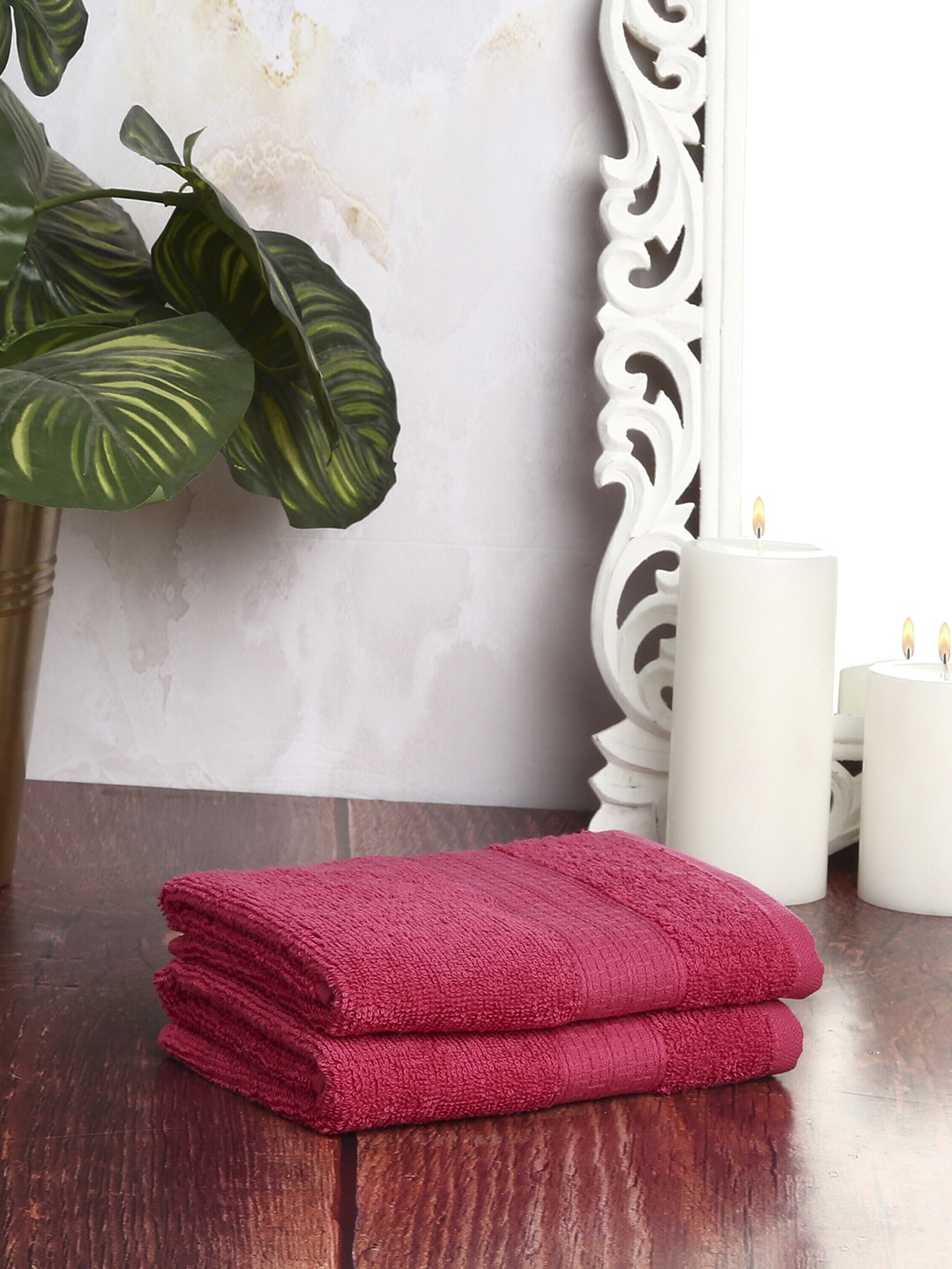 

CORE Designed by SPACES Set Of 2 Pink Solid Pure Cotton 400 GSM Face Towels