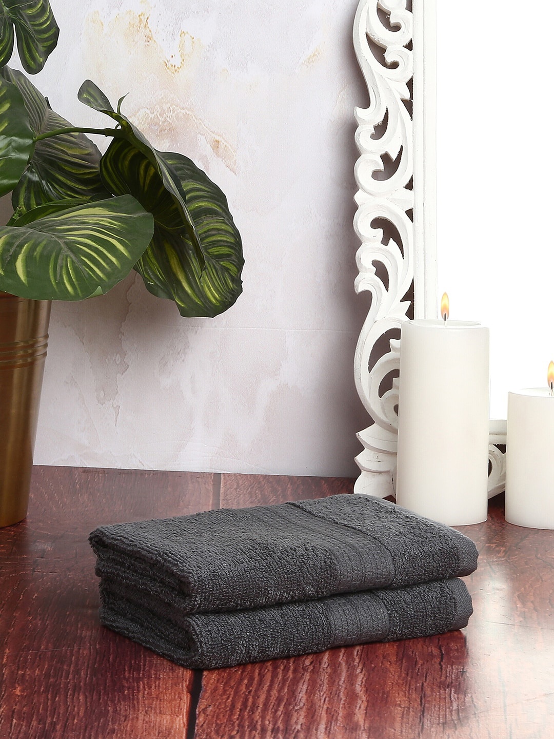 

CORE Designed by SPACES Set Of 2 Grey Solid 400 GSM Pure Cotton Hand Towels