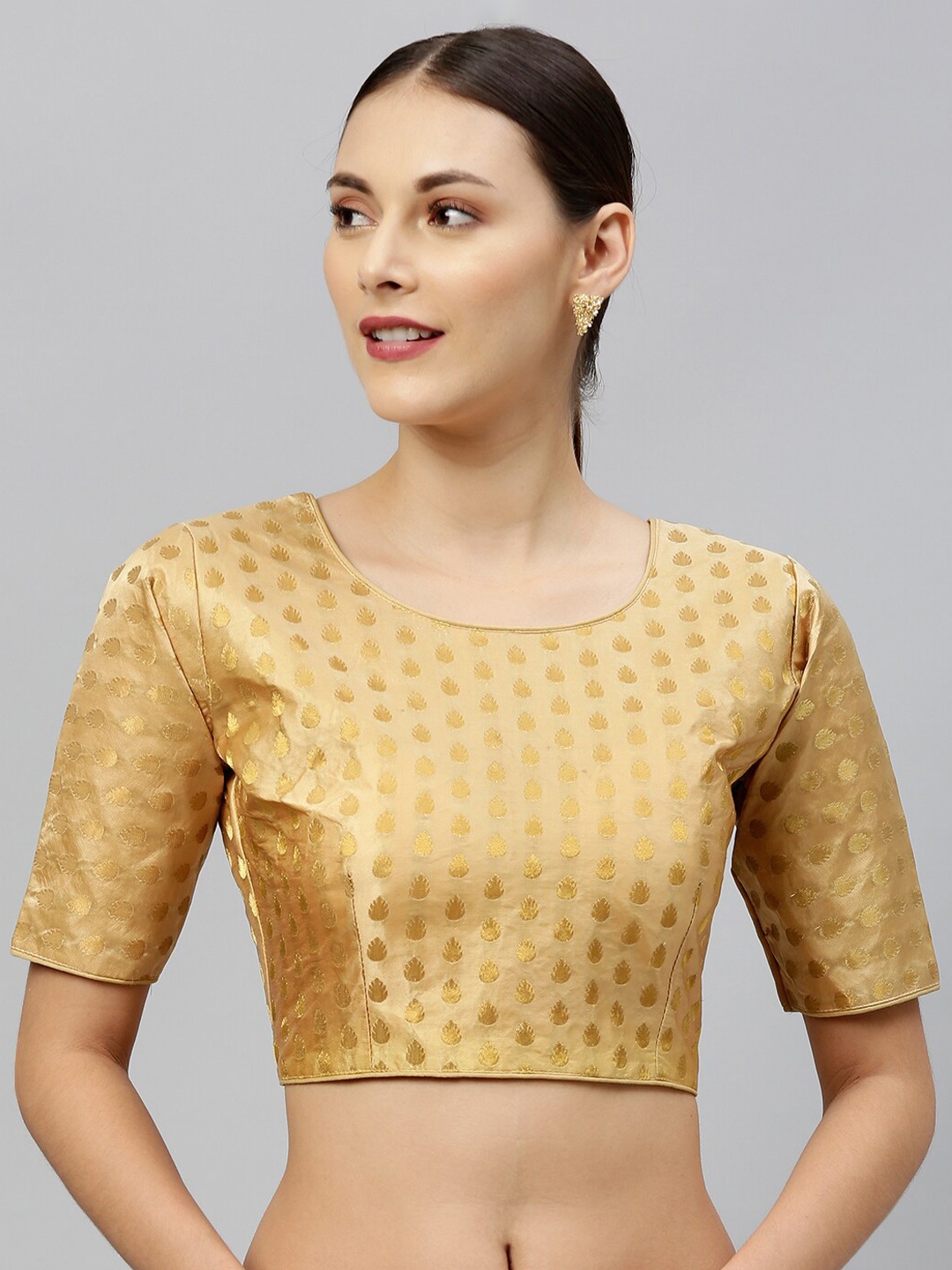 

Amrutam Fab Women Beige & Gold-Toned Woven-Design Jacquard Saree Blouse