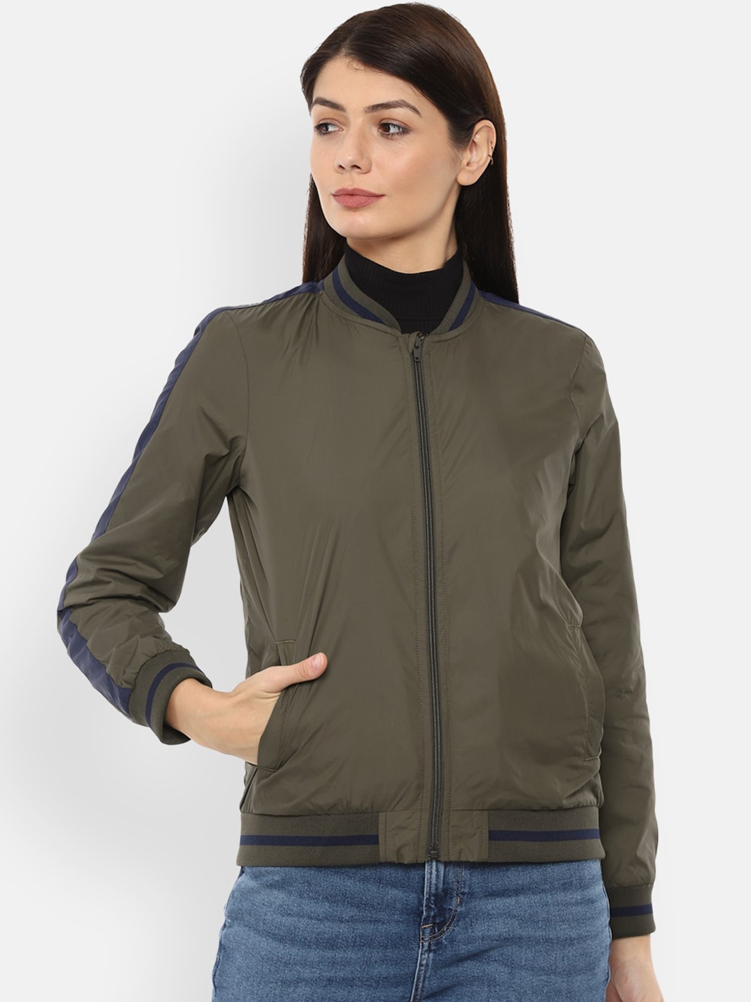 

Van Heusen Woman Women Olive Green Bomber Jacket