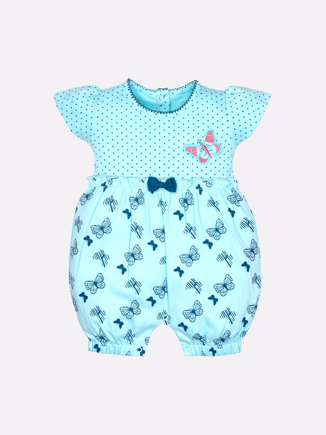 

BABY GO Infants Girls Blue & Pink Printed Pure Cotton Romper