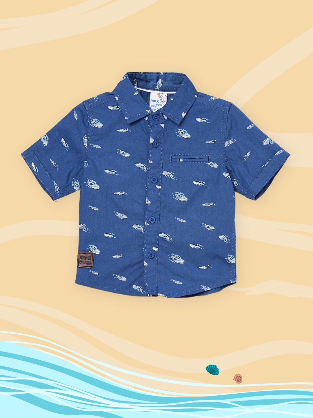 

max Boys Navy Blue Printed Casual Shirt