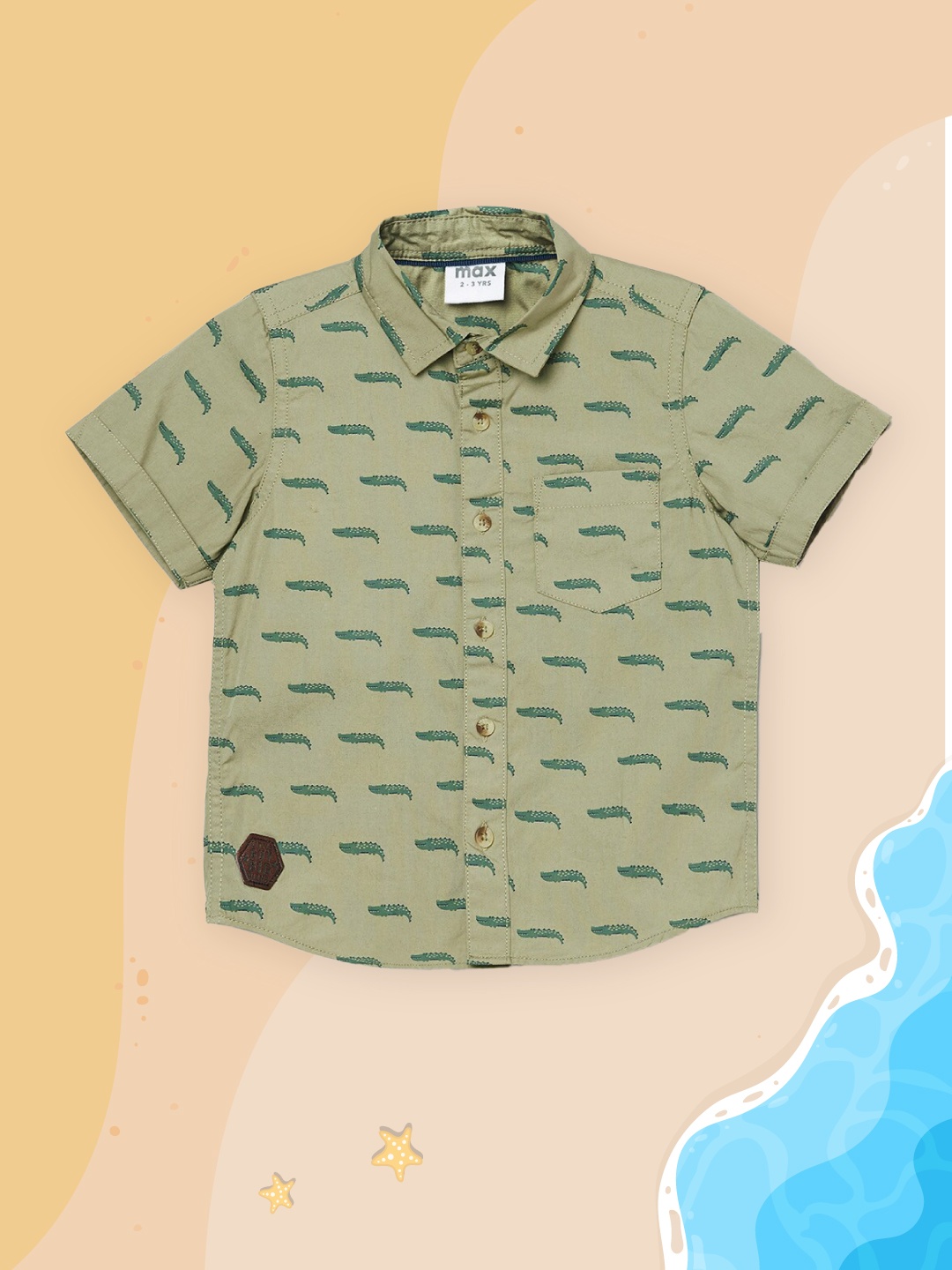

max Boys Olive Green Printed Casual Shirt