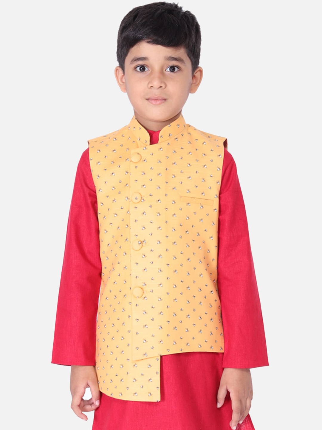

TABARD Boys Yellow Printed Ethnic Pure Cotton Nehru Jacket