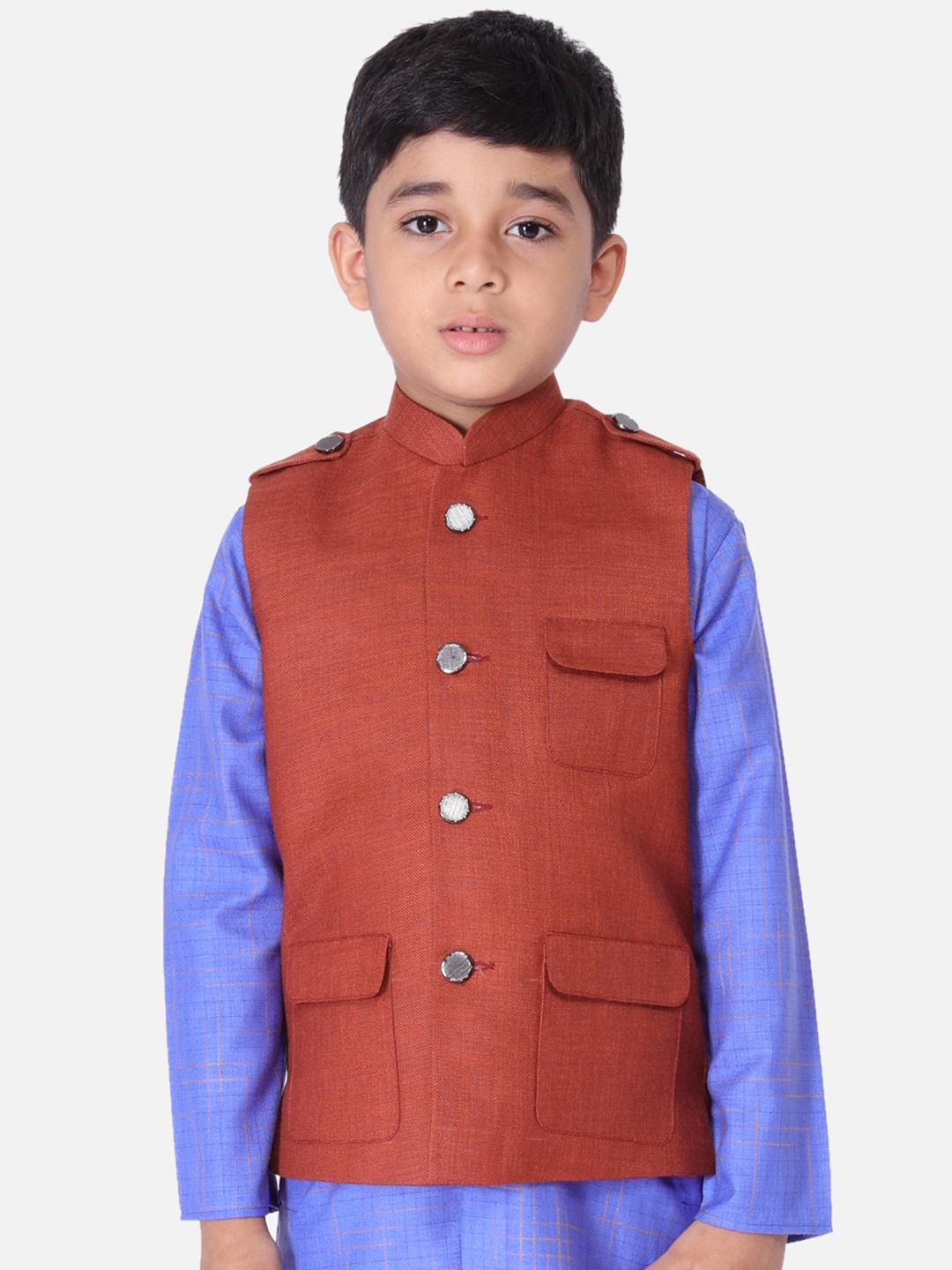 

TABARD Boys Brown Solid Woven Nehru Jacket