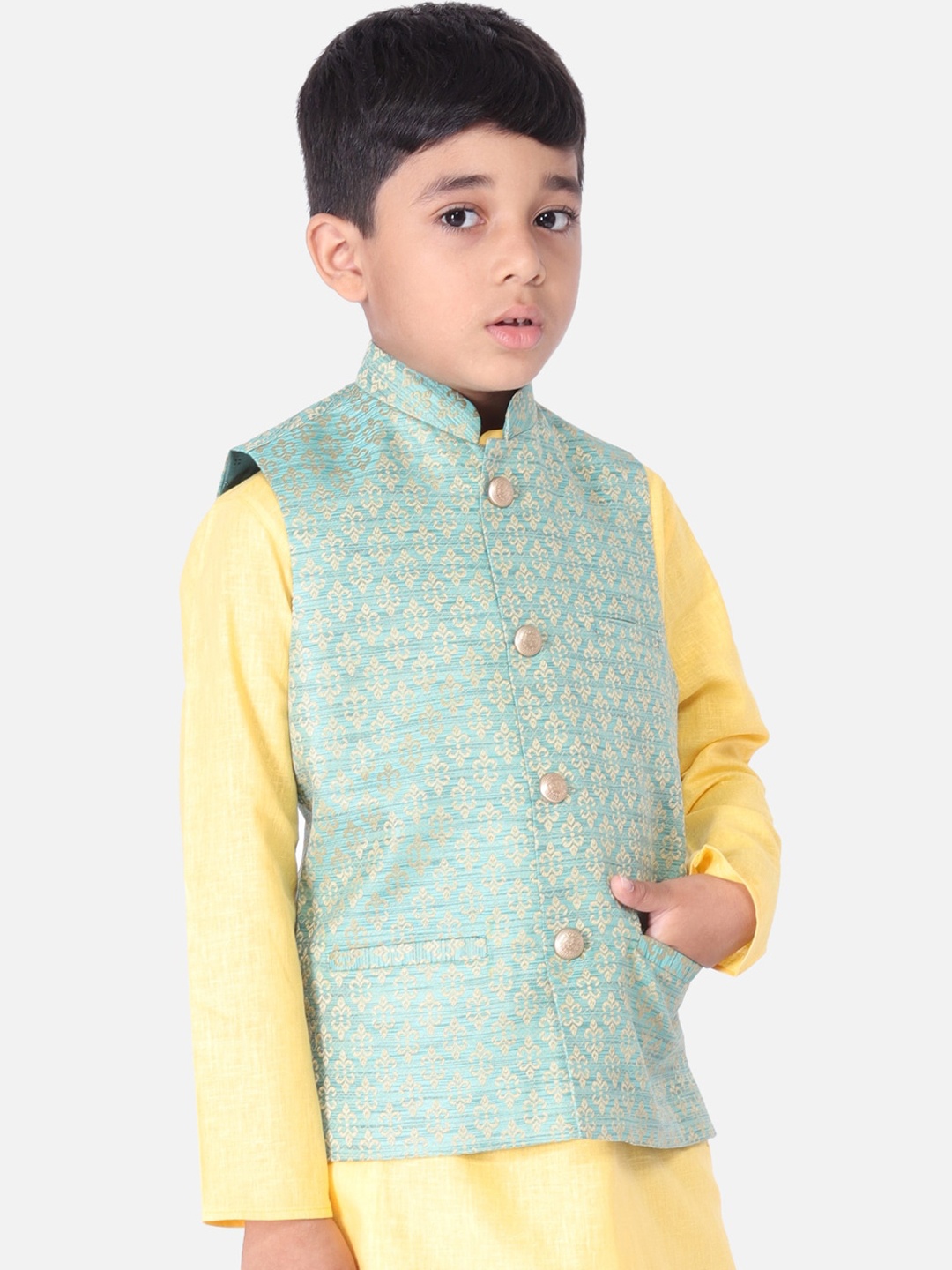 

TABARD Boys Sea Green & Beige Woven Design Nehru Jacket