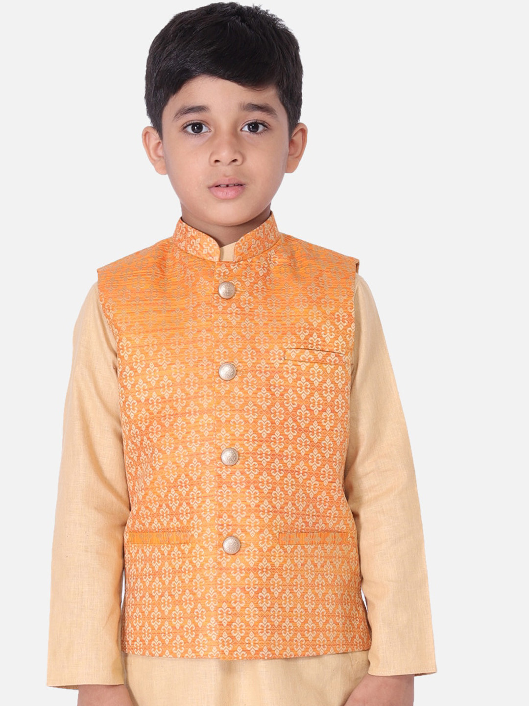 

TABARD Boys Orange Woven Design Nehru Jacket
