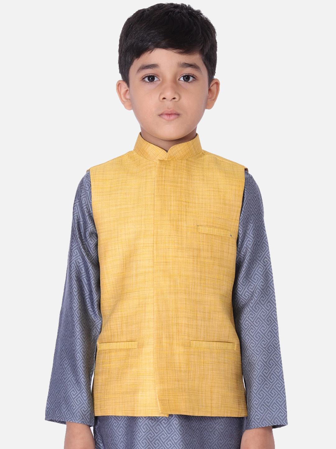 

TABARD Boys Yellow Solid Nehru Jacket