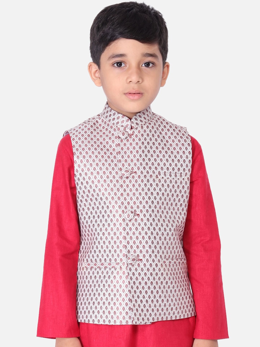 

TABARD Boys Maroon & White Printed Woven Nehru Jacket