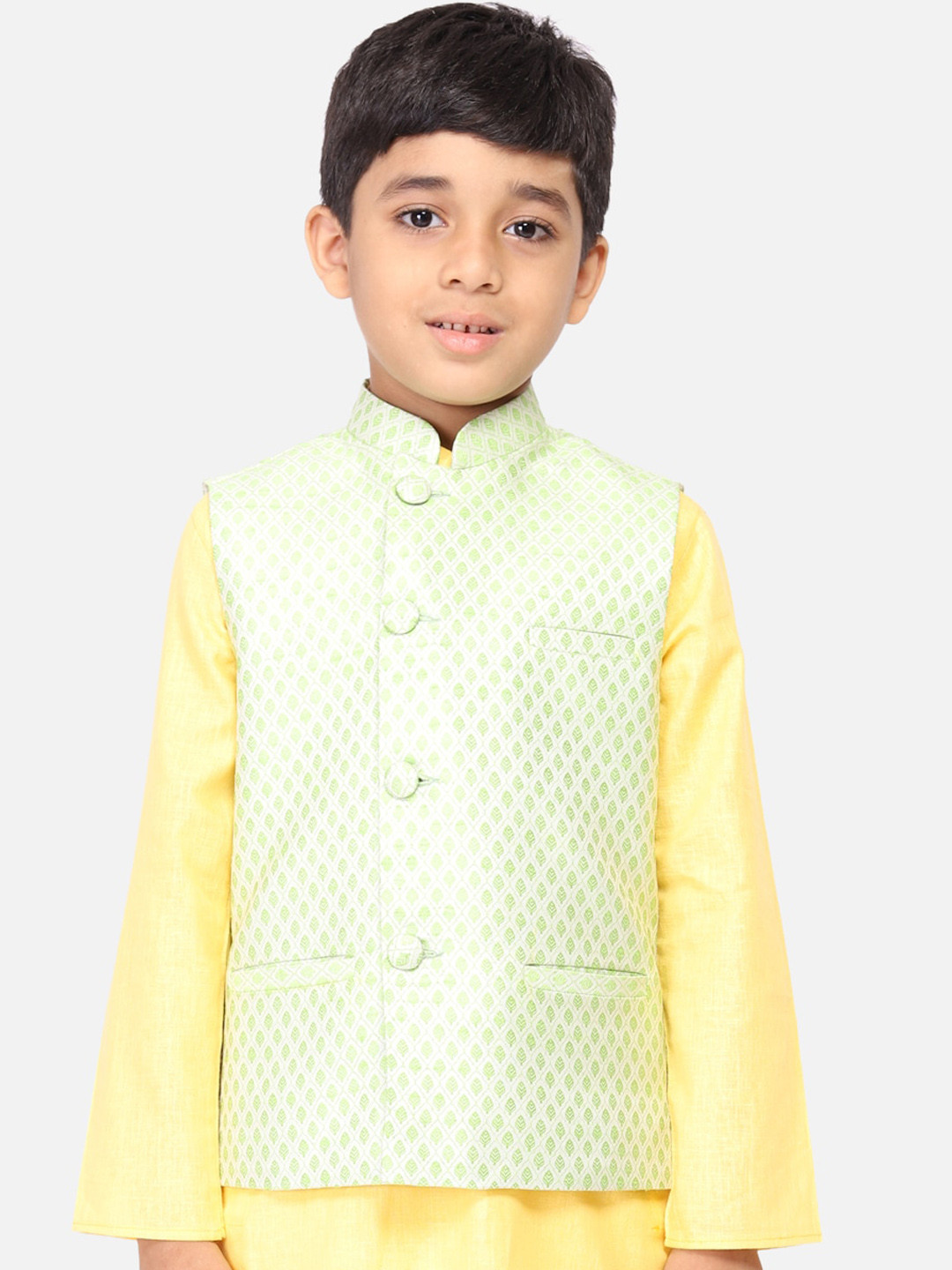 

TABARD Boys Green Woven Design Nehru Jacket
