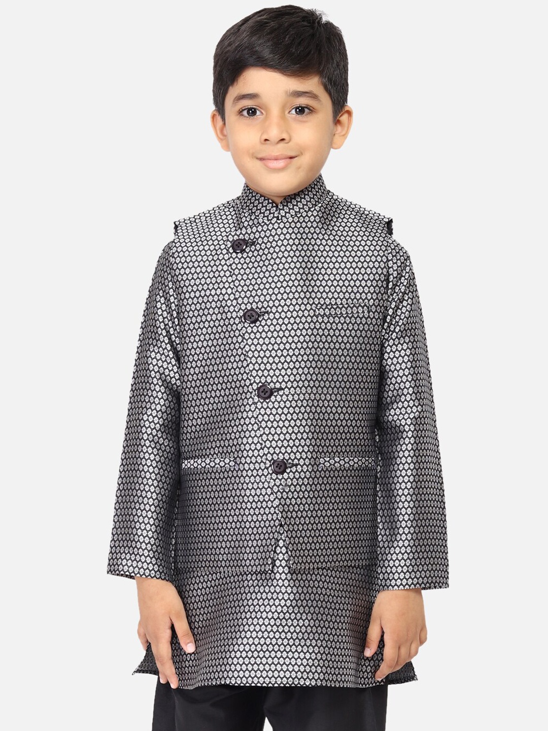 

TABARD Boys Black & White Printed Nehru Jacket