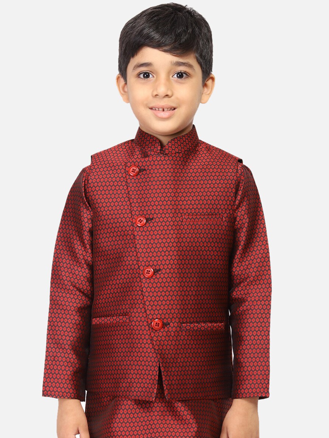 

TABARD Boys Red & Black Printed Woven Nehru Jacket