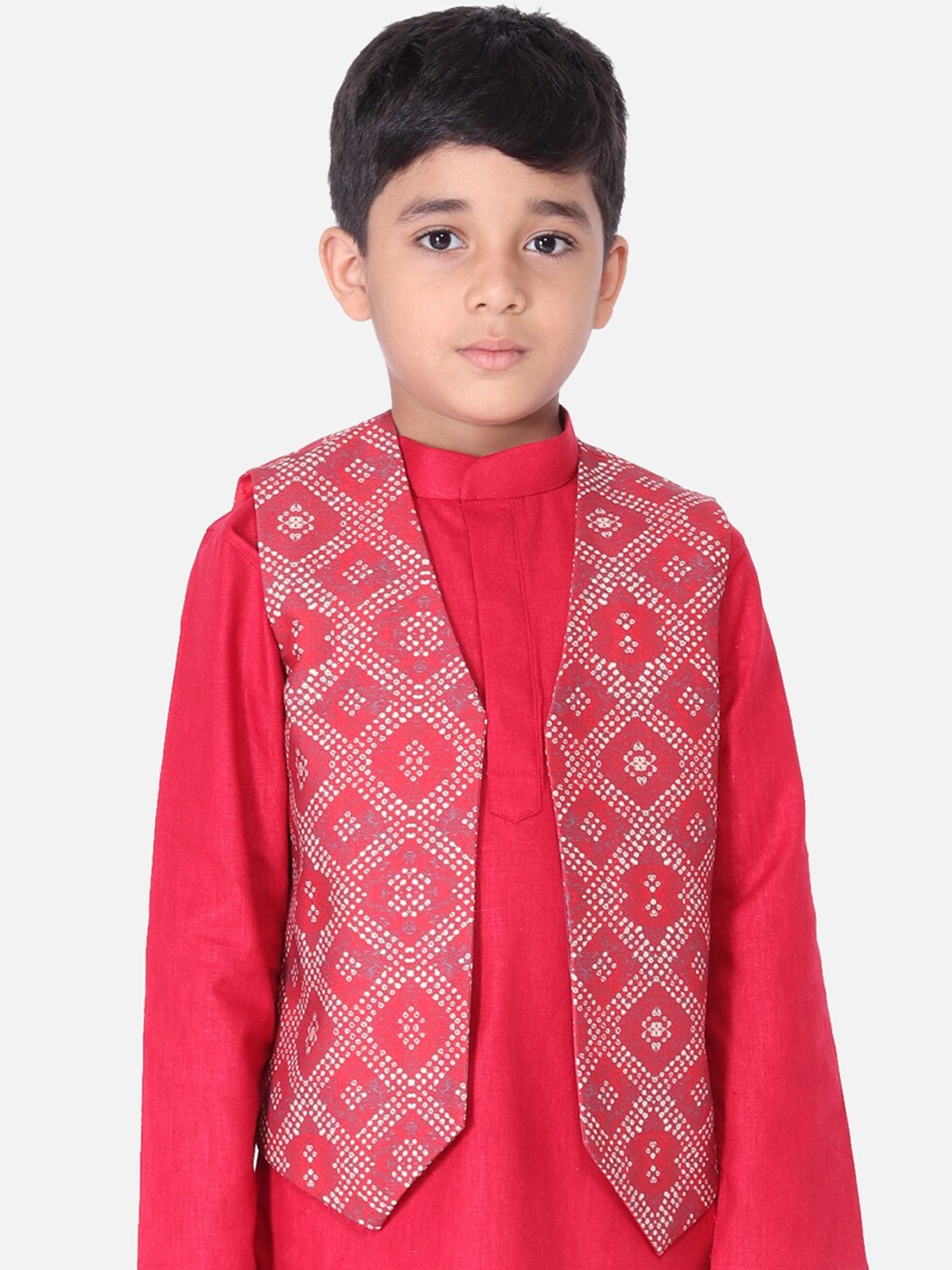 

TABARD Boys Red & White Printed Pure Cotton Nehru Jacket