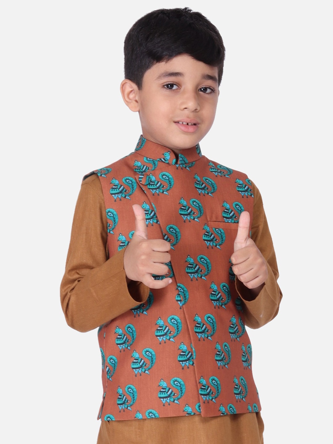 

TABARD Boys Rust & Blue Printed Pure Cotton Nehru Jacket