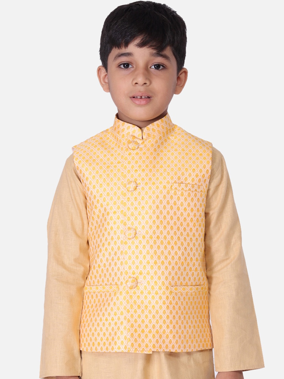 

TABARD Boys Orange Woven Design Nehru Jacket