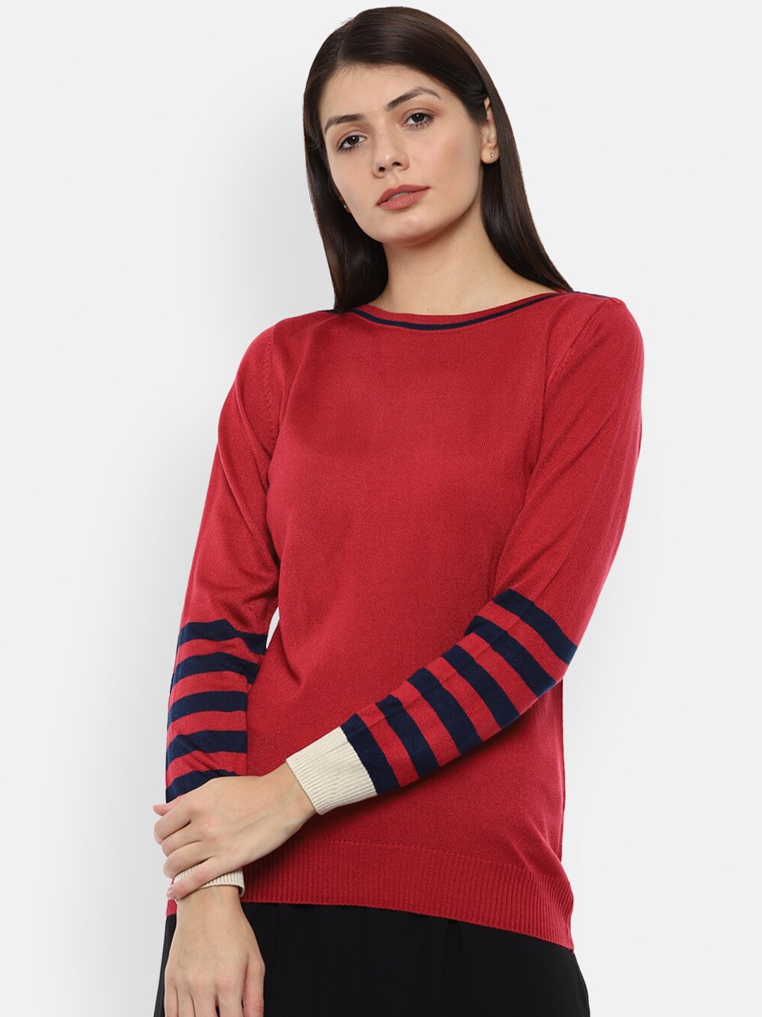 

Van Heusen Woman Women Red & Navy Blue Pure Acrylic Pullover