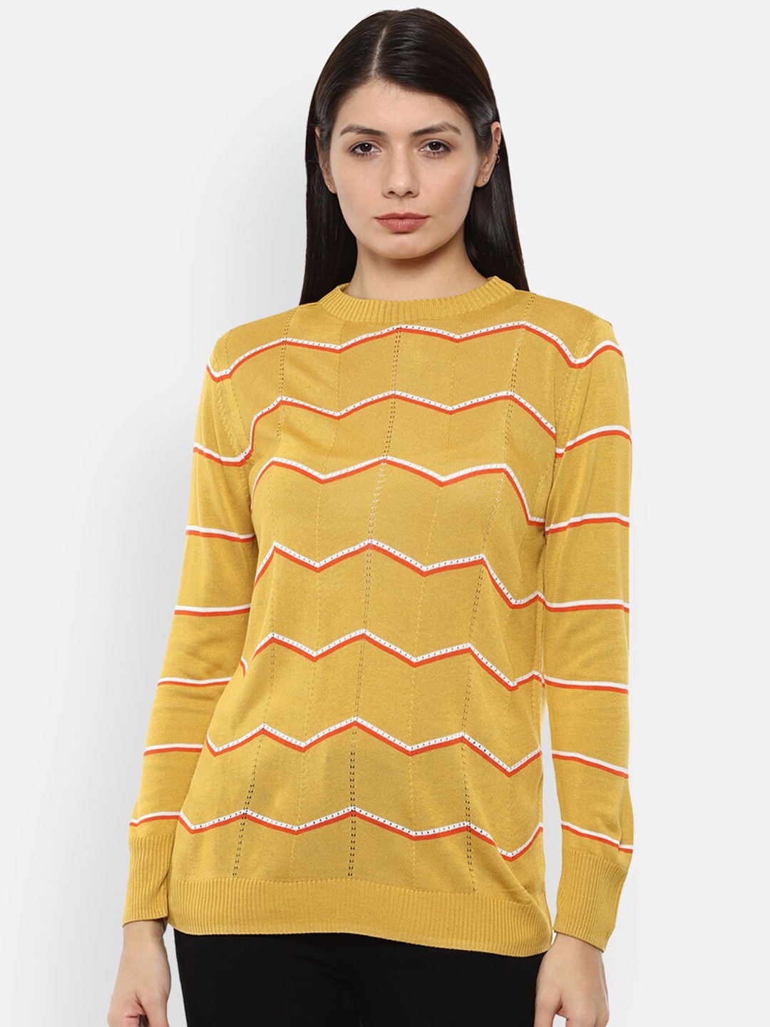 

Van Heusen Woman Women Yellow & Orange Printed Pullover