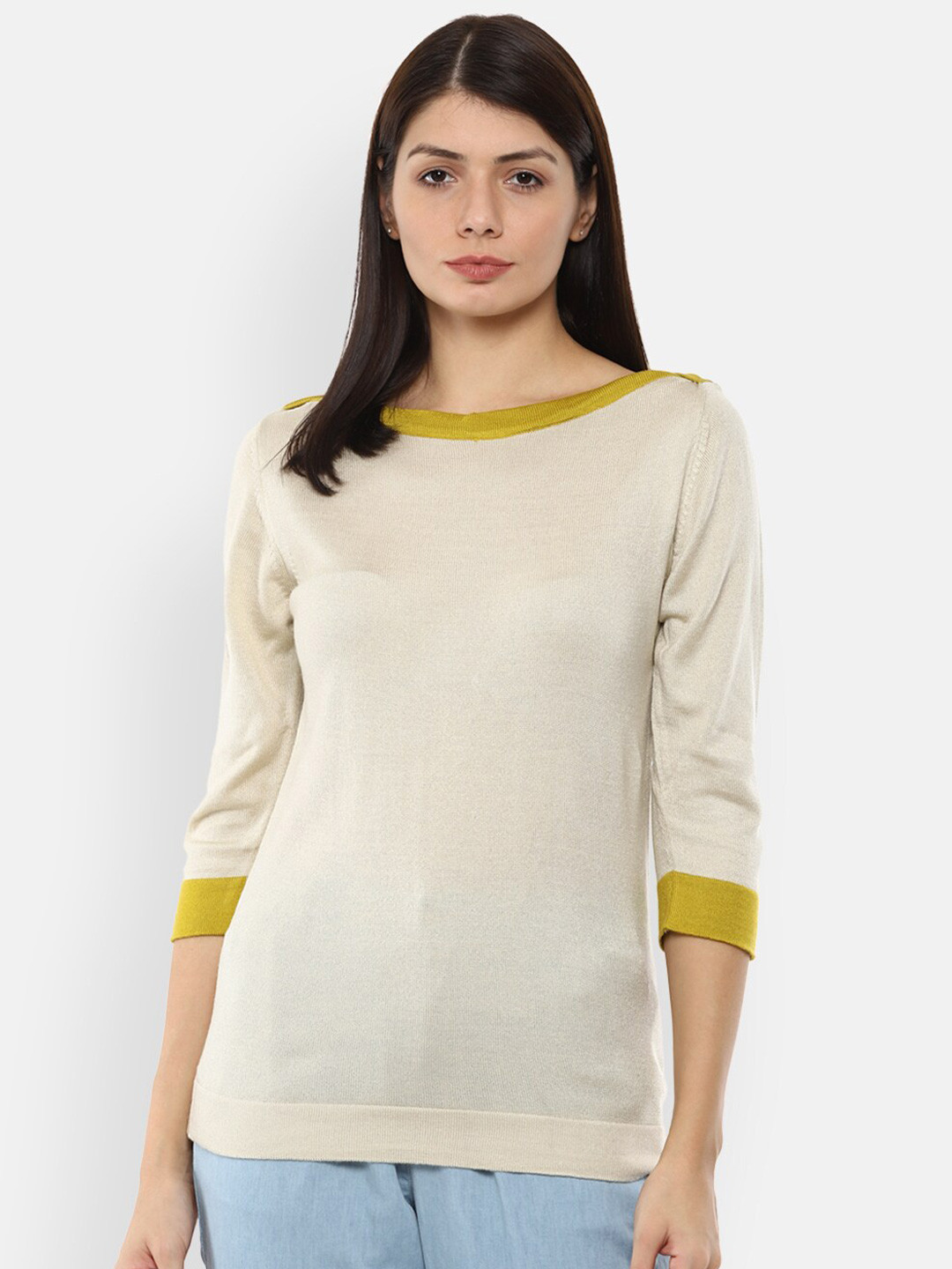 

Van Heusen Woman Women Cream-Coloured & Green Pullover