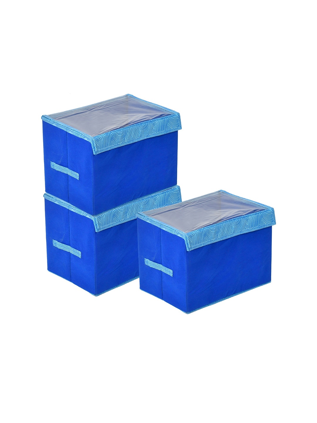 

Kuber Industries Set Of 3 Blue Solid Storage Boxes With Lid