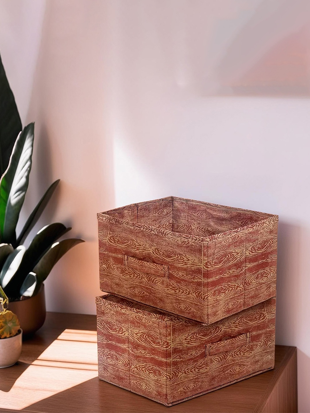 

Kuber Industries Set Of 2 Brown Printed Foldable Storage Boxes
