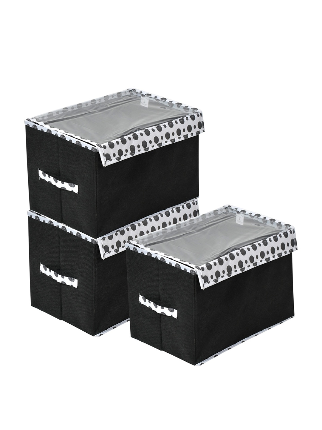 

Kuber Industries Set Of 3 Black & White Printed Storage Boxes With Lid