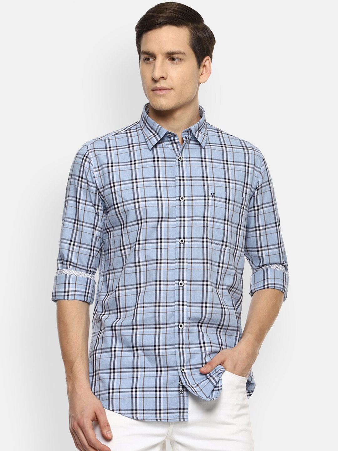 

Van Heusen Sport Men Blue Slim Fit Checked Casual Shirt