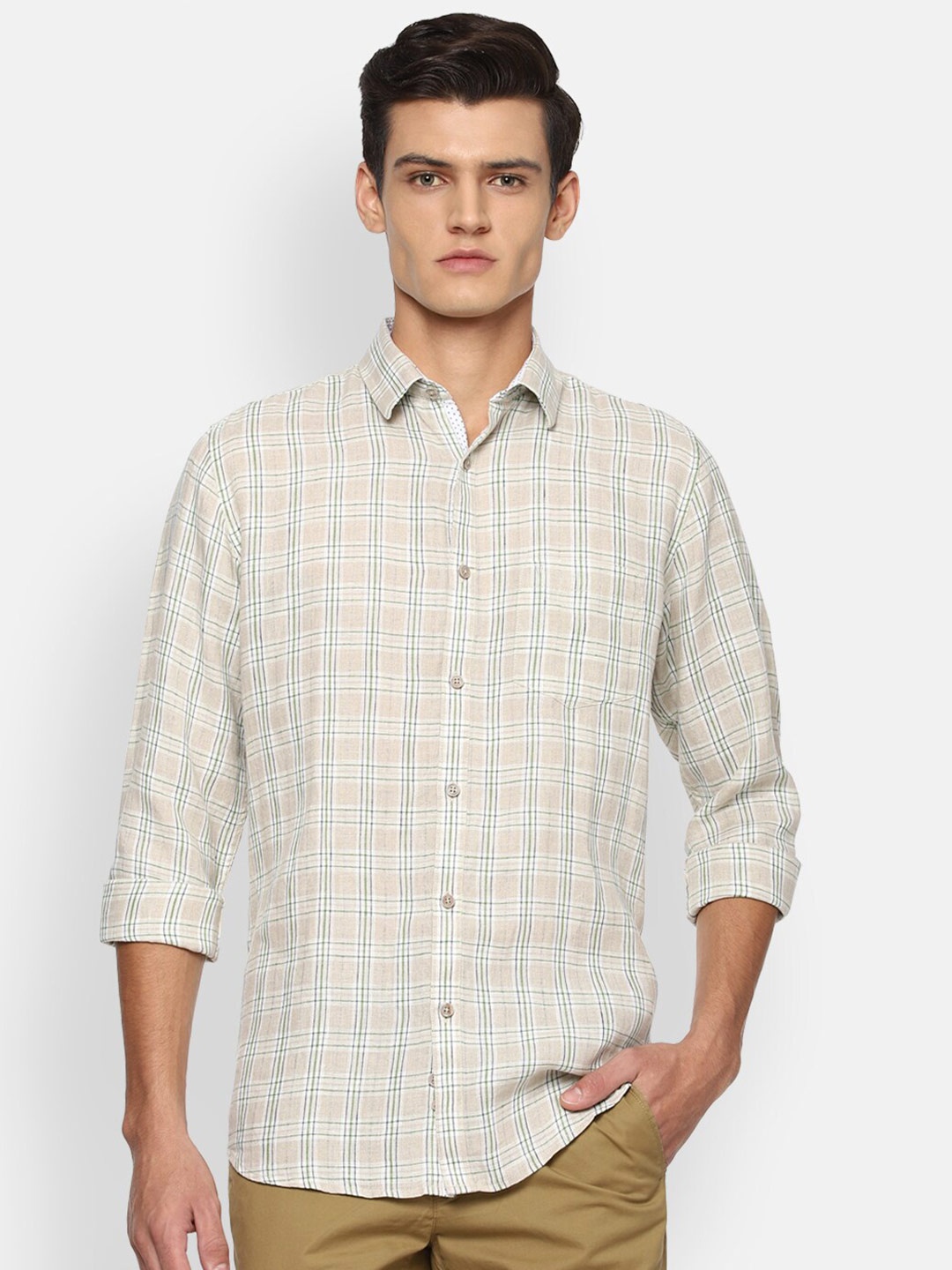 

Van Heusen Sport Men Beige Slim Fit Checked Casual Shirt