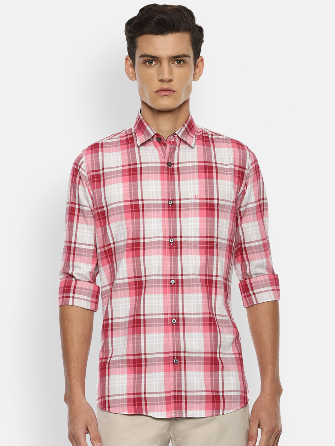 

Van Heusen Sport Men Pink Slim Fit Tartan Checks Checked Casual Shirt