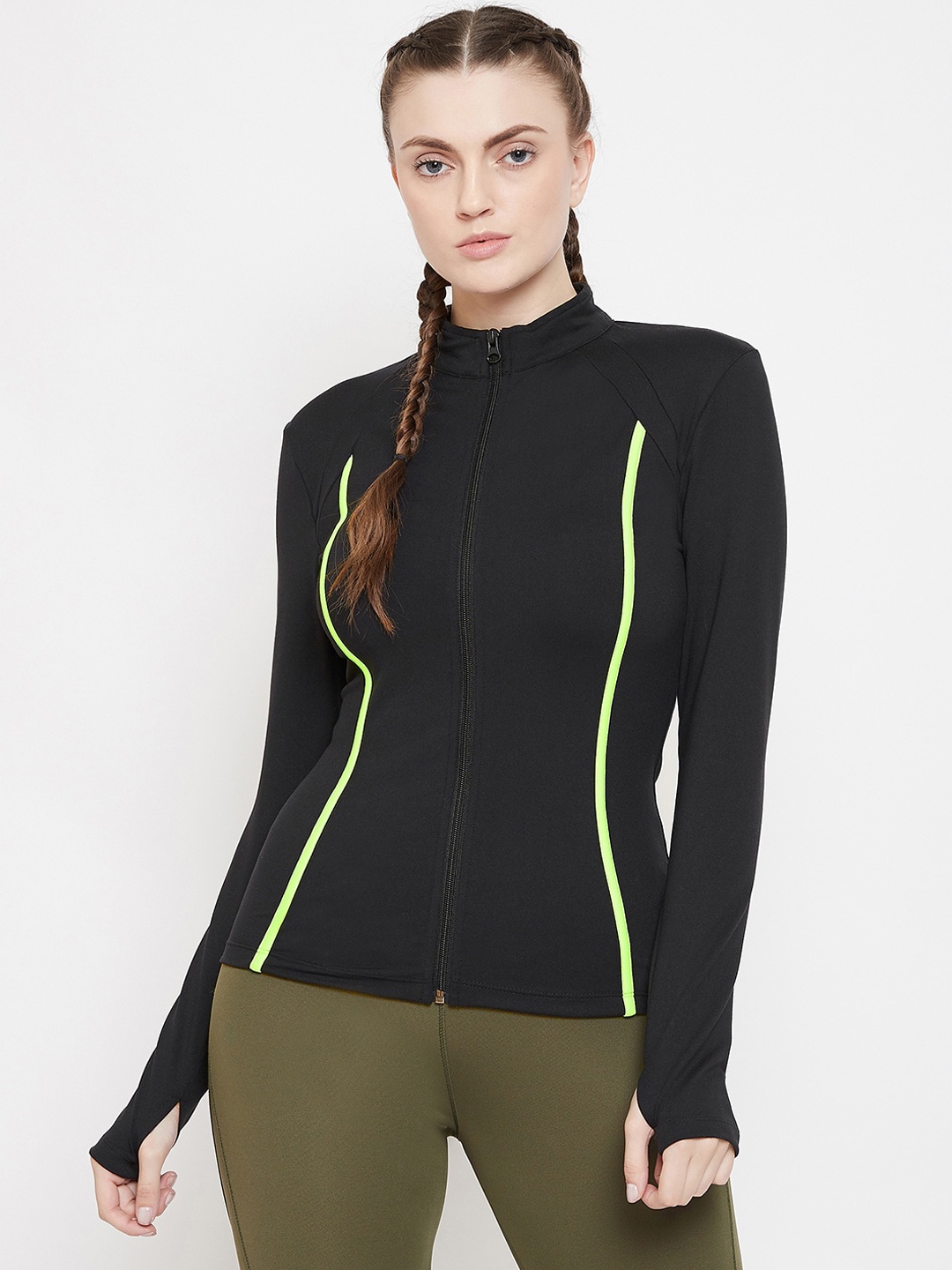 

ATHLISIS Women Black Colourblocked Lightweight e-Dry Technology Training or Gym Sporty Jacket