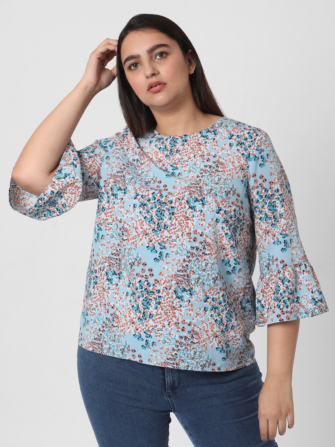 

VERO MODA CURVE Blue Floral Print Top