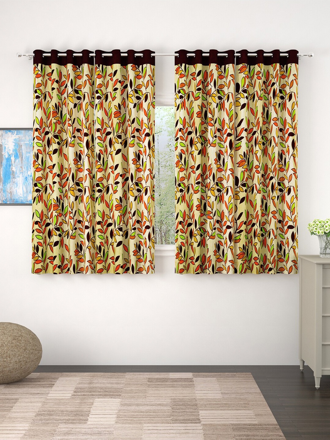 

Story@home Brown & Green Set of 4 Floral Window Curtain
