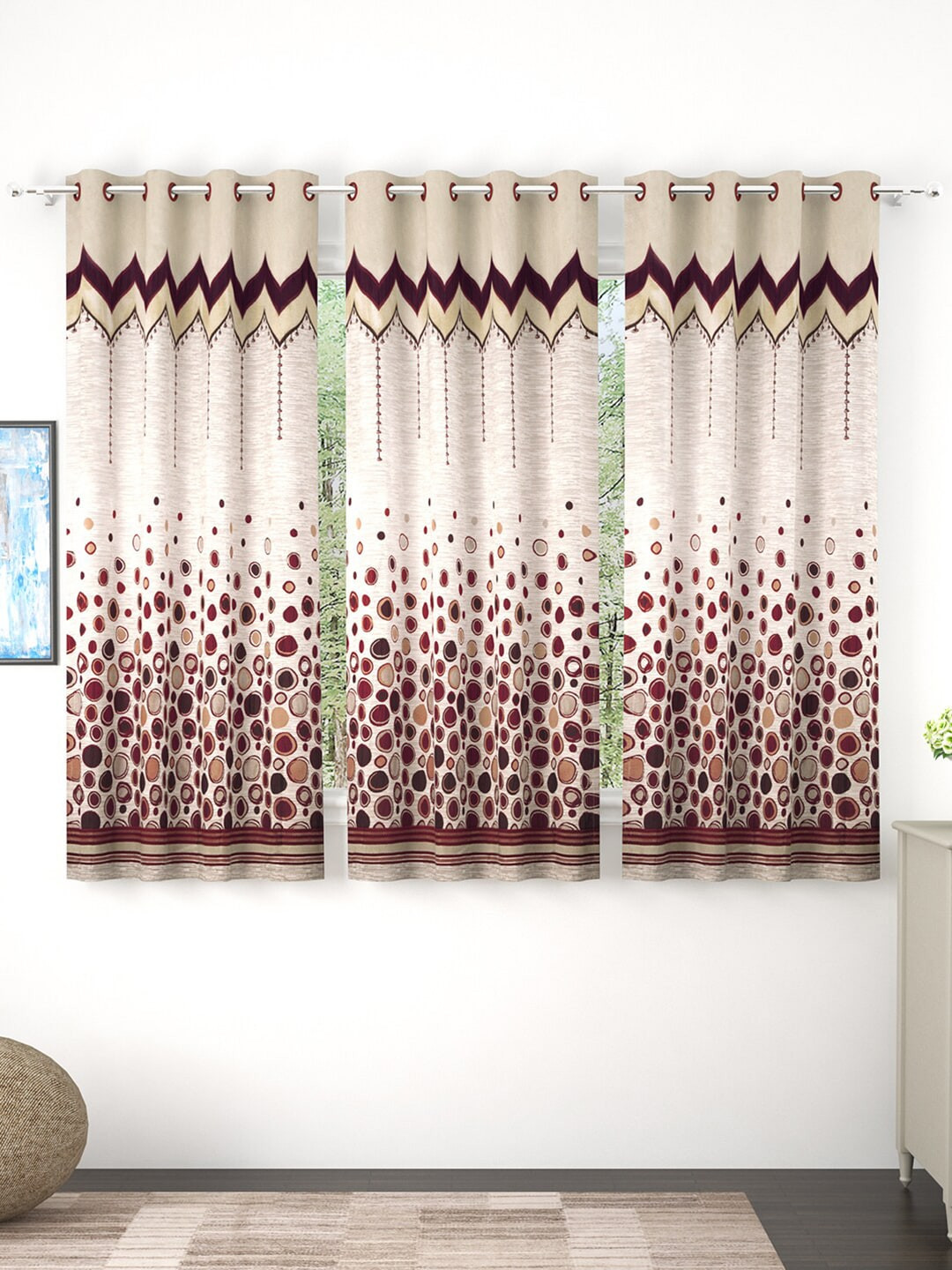 

Story@home Brown & Beige Set of 3 Geometric Jacquard Window Curtain