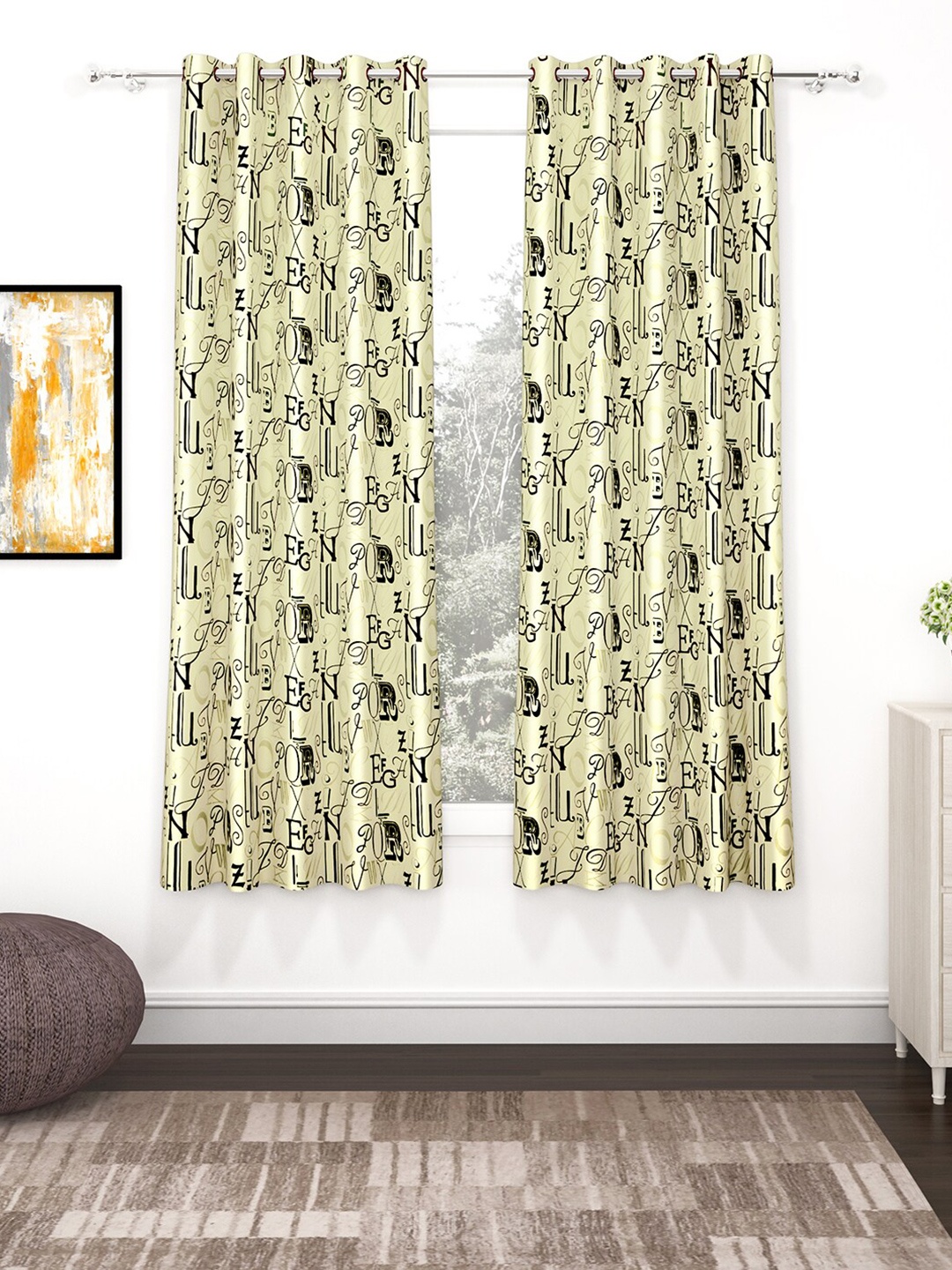 

Story@home Set Of 2 Brown & Black Window Curtain