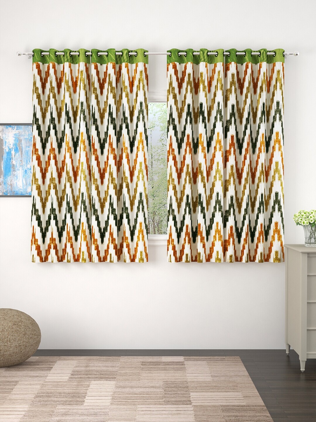 

Story@home Green & White Set of 4 Window Curtain