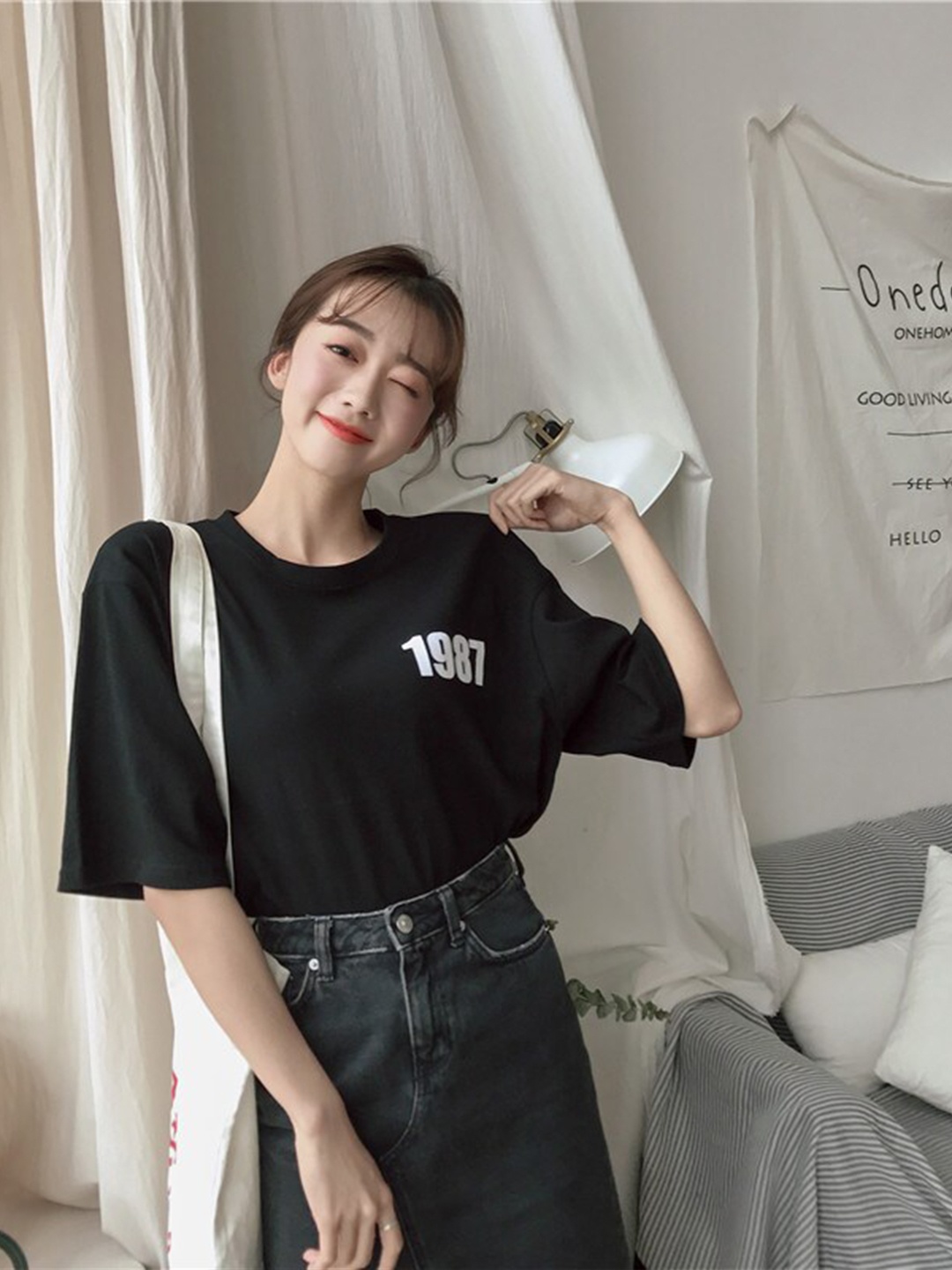 

BoStreet Women Black Typography Striped Applique T-shirt