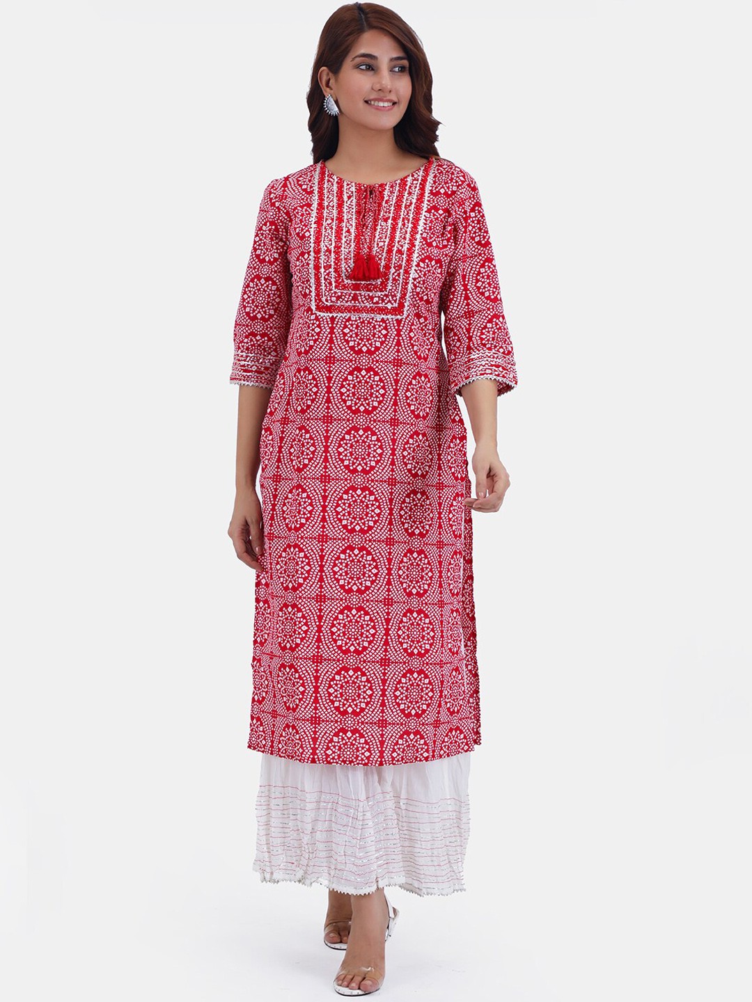 

Do Dhaage Woman Red Bandhani Pure Cotton Kurta with Sharara