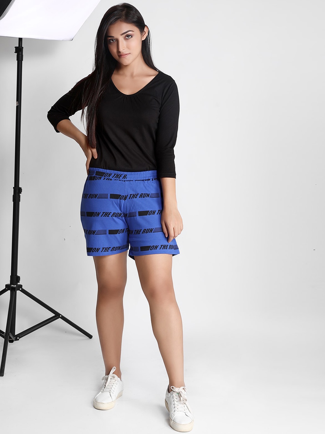 

Dream of Glory Inc Women Blue Typography Printed Hot Pants Shorts