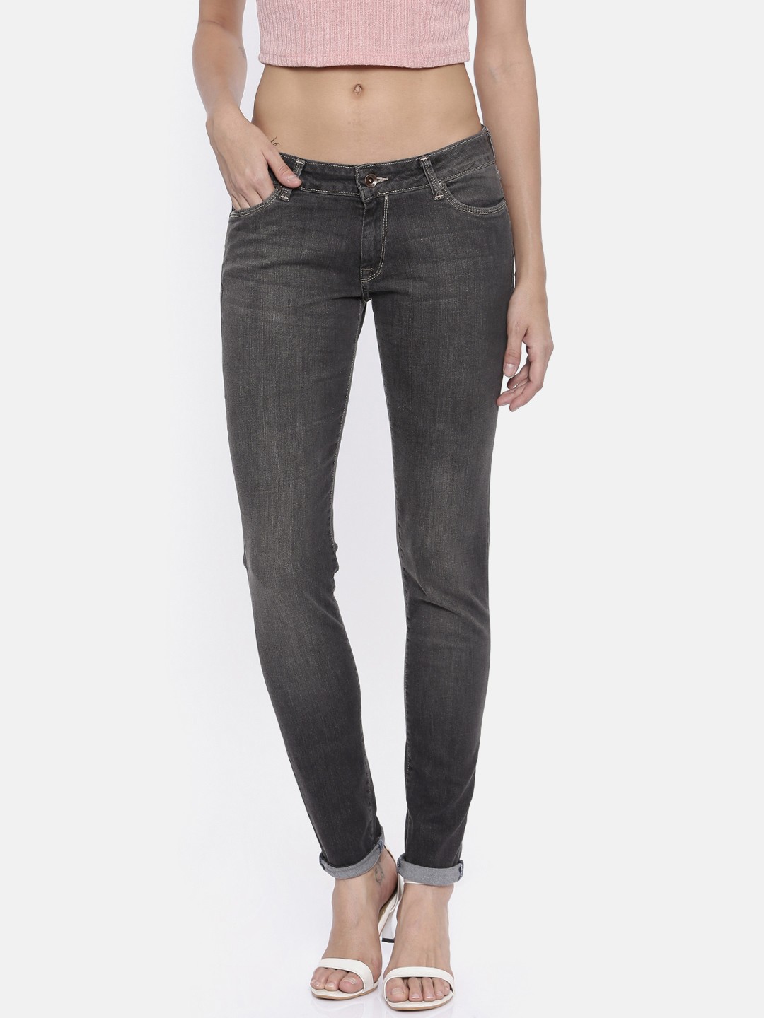 

Pepe Jeans Women Charcoal Grey Low-Rise Clean Look Jeans