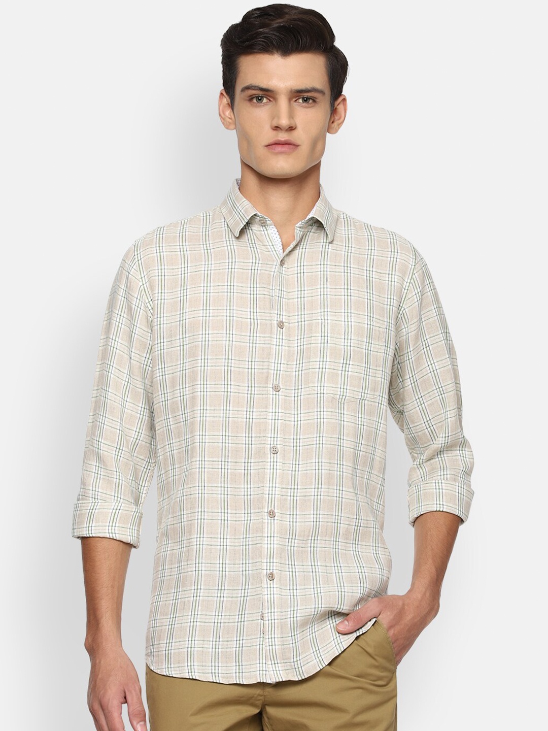 

Van Heusen Sport Men Beige Slim Fit Checked Casual Shirt